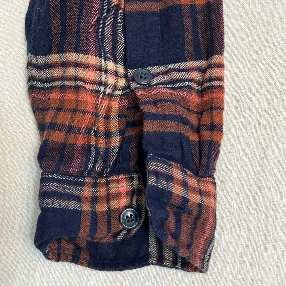 J. Crew Mercantile Men's Flannel Shirt M Plaid Navy Orange Long Sleeve Button-Up